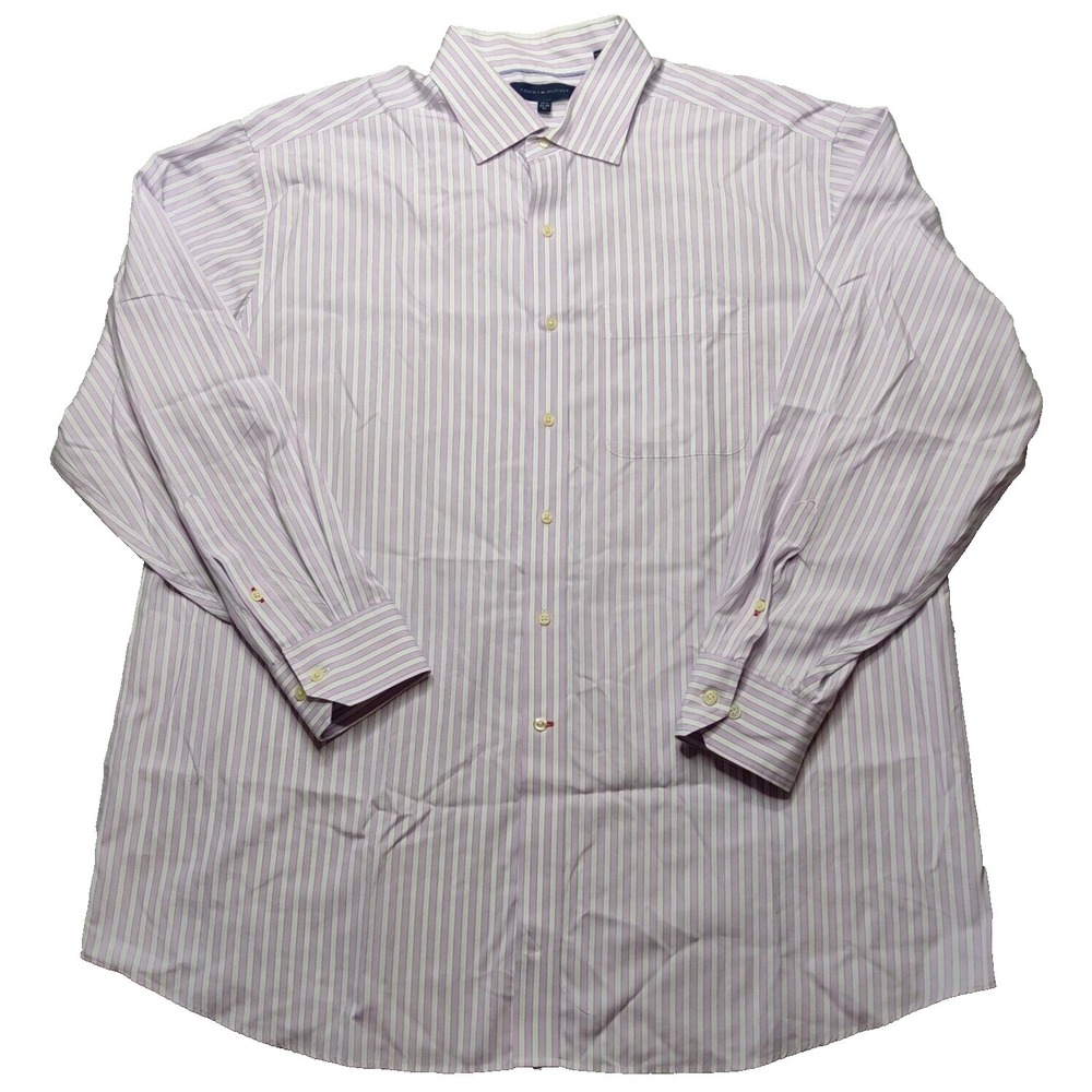 TOMMY HILFIGER Men XL 17.5 34/35 Lilac Striped1 100% Egyptian‎ Cotton Shirt EUC